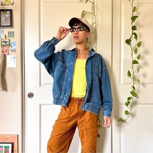 Blue Denim Oversized Bomber Jacket